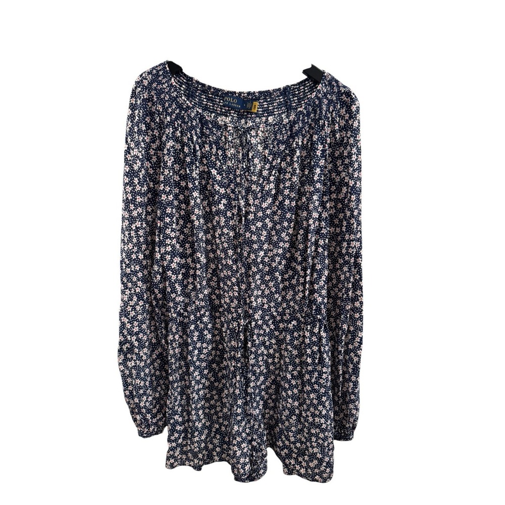Polo Ralph Lauren Floral Long Sleeve Romper Navy Blue Smocked V-Neck Size 4 - Picture 3 of 5